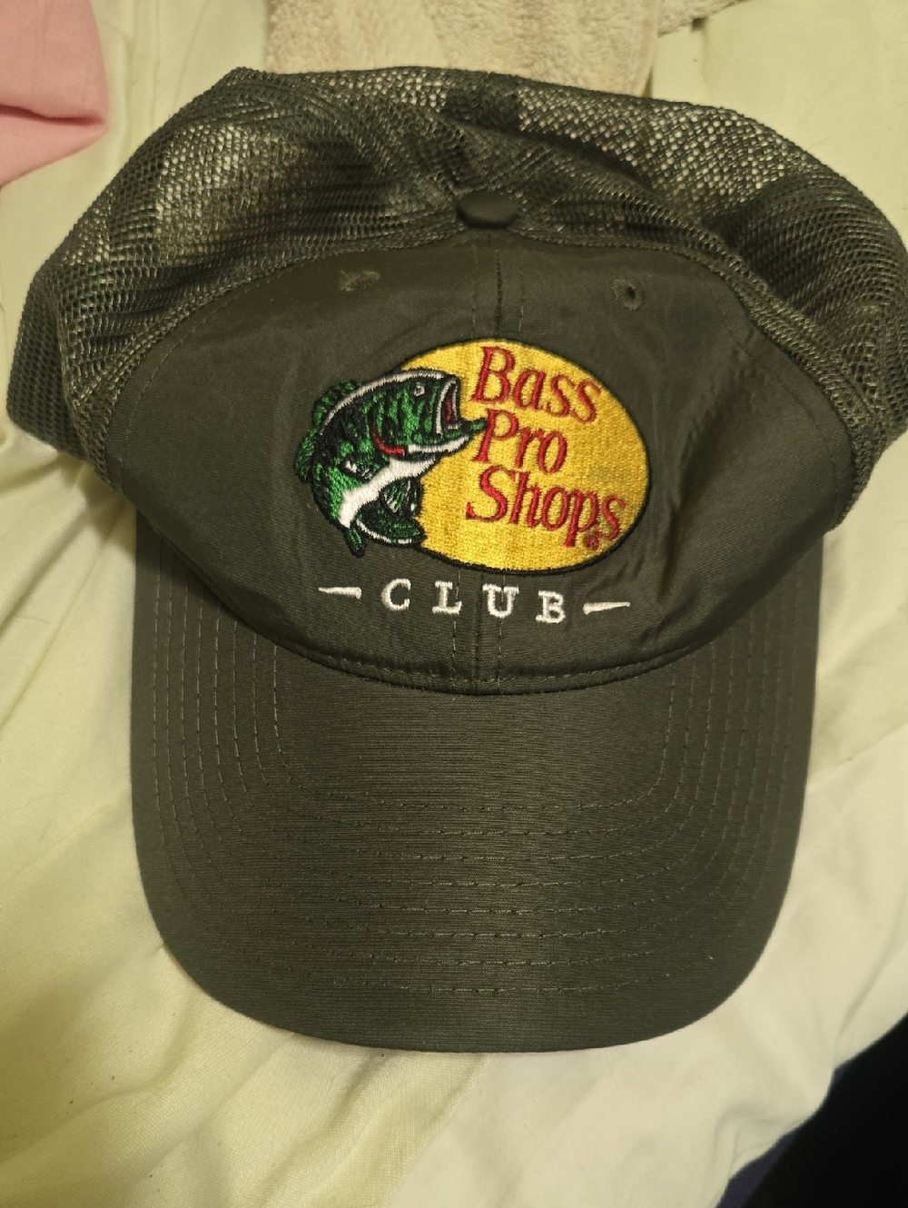 Bass Pro Shops Olive and Yellow Patch Trucker Hat